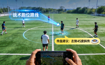 飞盘比赛场地通过AR设备显示战术跑位路线和传盘建议