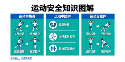 运动前热身、运动中防护及运动后拉伸的系列安全知识图解