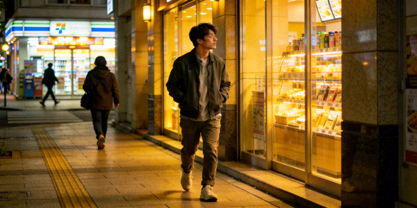 城市漫步者在安全明亮的街道上灵活探索的场景 - 体现安全与随性