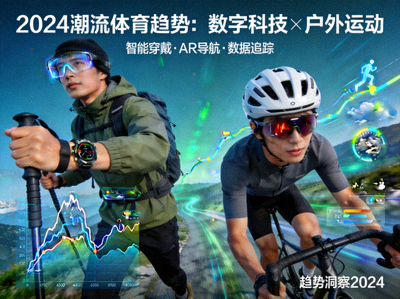 2024年潮流体育趋势概念图，展示数字科技与户外运动的融合场景