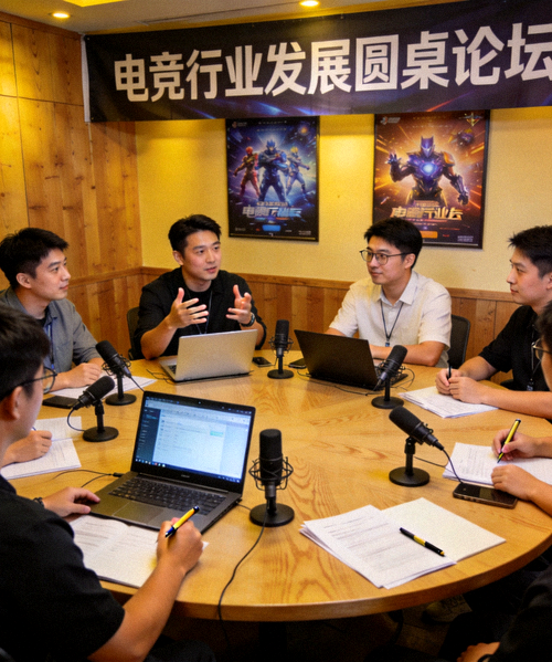 爱游戏内容团队与电竞行业专家进行圆桌讨论的现场照片