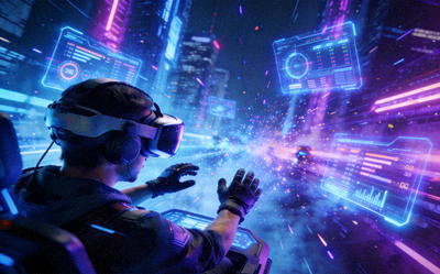 虚拟现实电竞比赛场景 - 选手佩戴VR设备在元宇宙中竞技