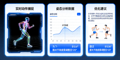 人工智能分析运动员动作姿态并进行优化建议的界面示意图