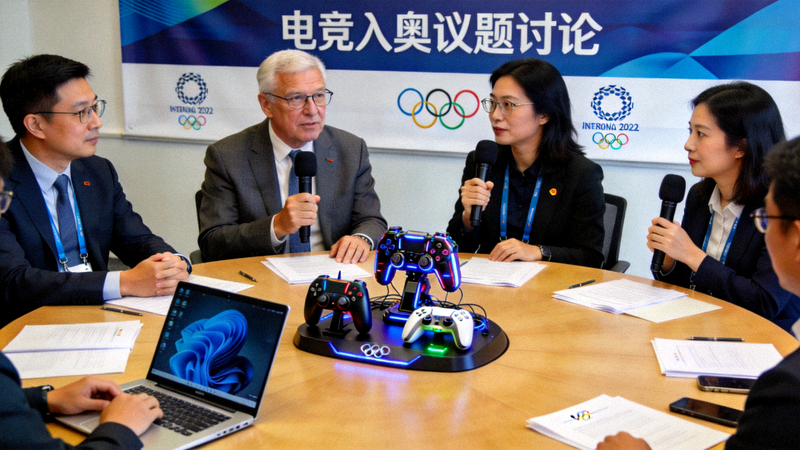 国际奥委会与电竞行业代表围绕圆桌进行电竞入奥议题讨论的会议现场照片