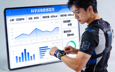 运动员使用可穿戴设备和智能传感器进行科学训练的数据监控画面