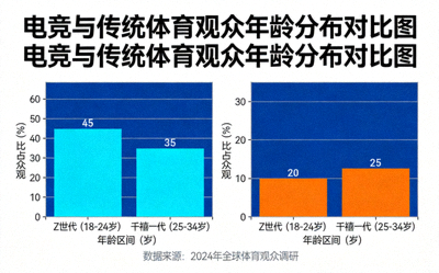 电竞与传统体育观众年龄分布对比图：显示电竞吸引大量年轻Z世代与千禧一代观众